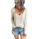 V Neck Drawstring Long Sleeve T-shirt