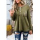 Green Waffle Elbow Patch Buttoned Long Sleeve Top