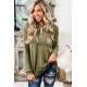 Green Waffle Elbow Patch Buttoned Long Sleeve Top