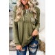 Green Waffle Elbow Patch Buttoned Long Sleeve Top