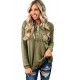 Green Waffle Elbow Patch Buttoned Long Sleeve Top