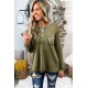 Green Waffle Elbow Patch Buttoned Long Sleeve Top