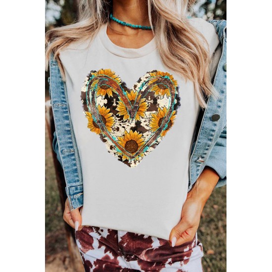 Sunflower Heart-shaped Print Short Sleeve Top