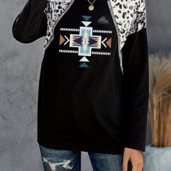 Aztec Animal Print Splicing Long Sleeve Top