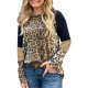 Leopard Striped Splicing Long Sleeve Tee