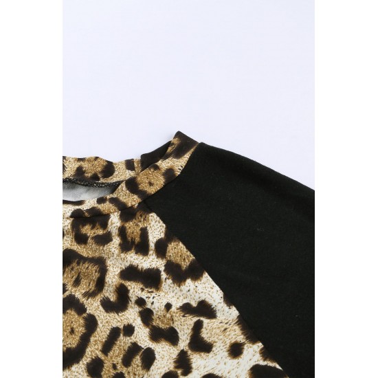 Leopard Striped Splicing Long Sleeve Tee