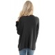 Black Waffle Texture V Neck Twist Long Sleeve Top