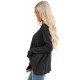 Black Waffle Texture V Neck Twist Long Sleeve Top