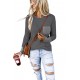 Gray Chevron Print Pocket and Sleeve Cuffs Top