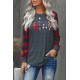 Christmas Pattern Plaid Splice Long Sleeve Top