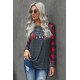 Christmas Pattern Plaid Splice Long Sleeve Top