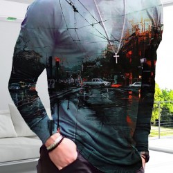 Men's Black Digital Print Long Sleeve Top