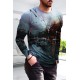 Men's Black Digital Print Long Sleeve Top