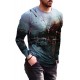 Men's Black Digital Print Long Sleeve Top