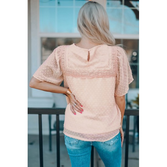 Apricot Flutter Sleeves Sheer Textured Babydoll Top