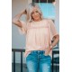 Apricot Flutter Sleeves Sheer Textured Babydoll Top