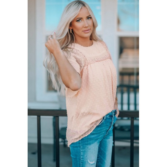 Apricot Flutter Sleeves Sheer Textured Babydoll Top