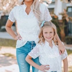 White Swiss Dot Short Sleeve Flowy Top