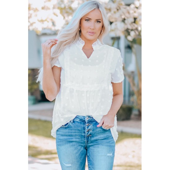 White Swiss Dot Short Sleeve Flowy Top