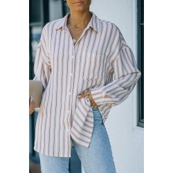 Khaki Striped Buttons Closure Long Sleeve Shirt