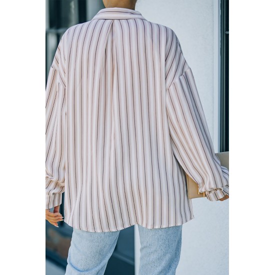 Khaki Striped Buttons Closure Long Sleeve Shirt