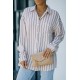 Khaki Striped Buttons Closure Long Sleeve Shirt