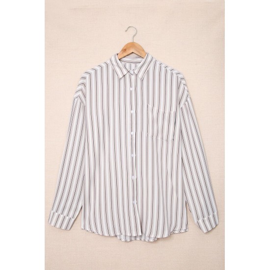 Khaki Striped Buttons Closure Long Sleeve Shirt