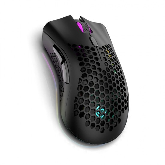 2.4G Wireless Gaming Mouse Rechargeable Mouse with RGB Light Effect 3 Adjustable DPI Hollowed-out Honeycomb Design Black