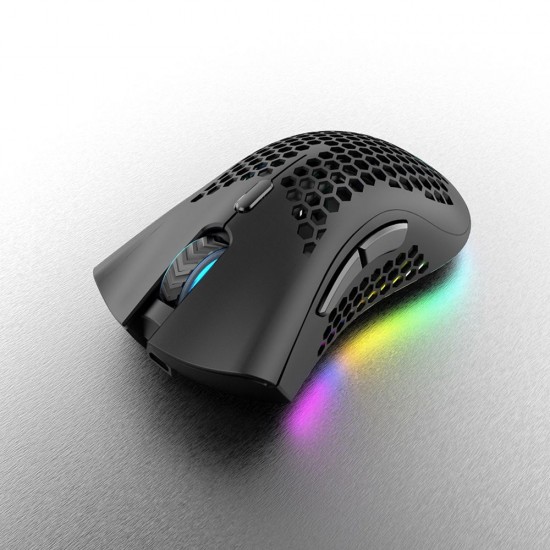 2.4G Wireless Gaming Mouse Rechargeable Mouse with RGB Light Effect 3 Adjustable DPI Hollowed-out Honeycomb Design Black