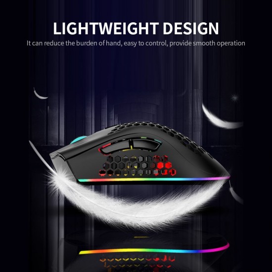 2.4G Wireless Gaming Mouse Rechargeable Mouse with RGB Light Effect 3 Adjustable DPI Hollowed-out Honeycomb Design Black