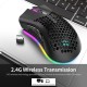 2.4G Wireless Gaming Mouse Rechargeable Mouse with RGB Light Effect 3 Adjustable DPI Hollowed-out Honeycomb Design Black