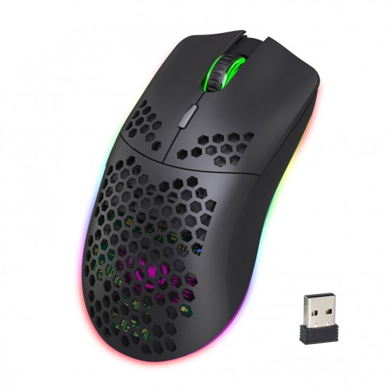 T66 RGB 2.4G Wireless Gaming Mouse RGB Lighting Charging Mouse with Adjustable DPI Ergonomic Design for Desktop Laptop Black