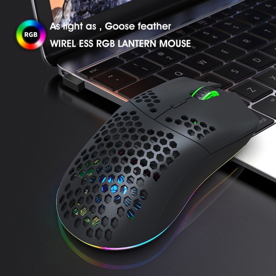 T66 RGB 2.4G Wireless Gaming Mouse RGB Lighting Charging Mouse with Adjustable DPI Ergonomic Design for Desktop Laptop Black