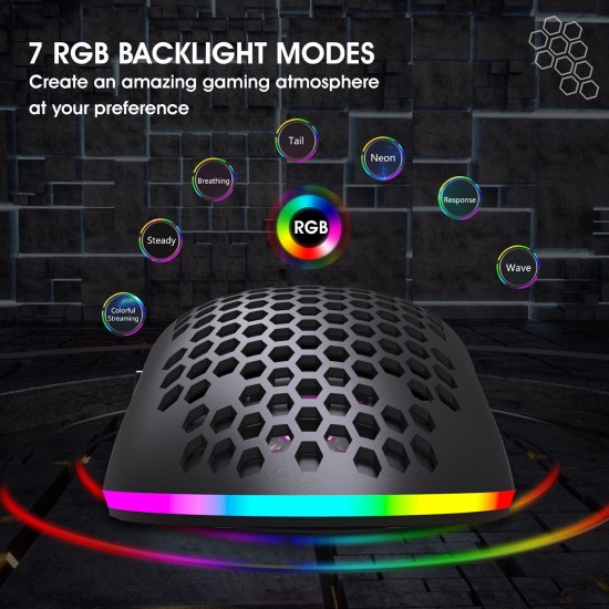 T66 RGB 2.4G Wireless Gaming Mouse RGB Lighting Charging Mouse with Adjustable DPI Ergonomic Design for Desktop Laptop Black