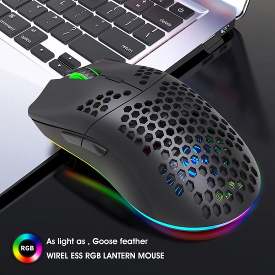 T66 RGB 2.4G Wireless Gaming Mouse RGB Lighting Charging Mouse with Adjustable DPI Ergonomic Design for Desktop Laptop Black