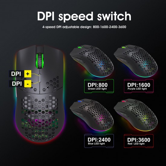 T66 RGB 2.4G Wireless Gaming Mouse RGB Lighting Charging Mouse with Adjustable DPI Ergonomic Design for Desktop Laptop Black