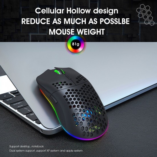 T66 RGB 2.4G Wireless Gaming Mouse RGB Lighting Charging Mouse with Adjustable DPI Ergonomic Design for Desktop Laptop Black