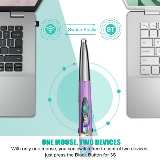 Three Mode 2.4G+BT3.0+5.0 Wireless Optical Pen Mouse 800/1200/1600DPI Rechargeable Pocket Pen Mouse for PC Laptop Computer Blue