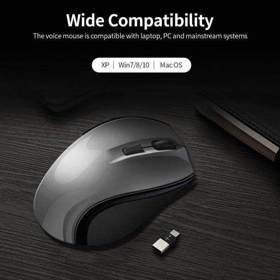 X5 AI Intelligent Voice Mouse 2.4G Wireless Silent Office Mouse 1200DPI Voice Typing/Translation Mouse for Win7/8/10/XP/Mac Black&Grey