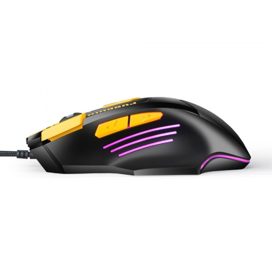 Wired Gaming Mouse Ergonomic Mouse 8 Programmable Buttons 800/1200/1600/2400/3600/4800DPI  6-color Breathing Light, Yellow