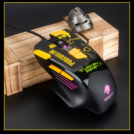 Wired Gaming Mouse Ergonomic Mouse 8 Programmable Buttons 800/1200/1600/2400/3600/4800DPI  6-color Breathing Light, Yellow