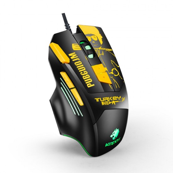 Wired Gaming Mouse Ergonomic Mouse 8 Programmable Buttons 800/1200/1600/2400/3600/4800DPI  6-color Breathing Light, Yellow