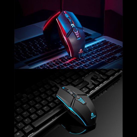 JM-518 6D Wired Gaming Mouse E-sports Gaming Mouse Ergonomic Mice with 4 Adjustable DPI 4-color Breathing Light Plug&Play Black