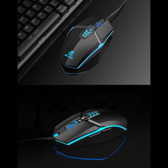 JM-518 6D Wired Gaming Mouse E-sports Gaming Mouse Ergonomic Mice with 4 Adjustable DPI 4-color Breathing Light Plug&Play Black