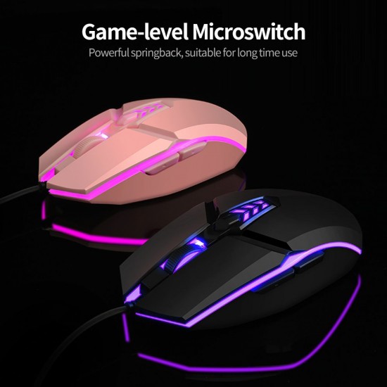 JM-518 6D Wired Gaming Mouse E-sports Gaming Mouse Ergonomic Mice with 4 Adjustable DPI 4-color Breathing Light Plug&Play Black