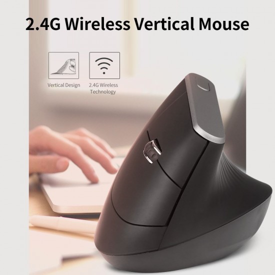 2.4G Wireless Optical Mouse Vertical Mouse 6 Keys Ergonomic Mice with 3-gear Adjustable DPI for PC Laptop Black