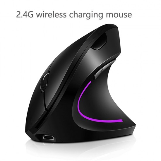 2.4G Wireless Vertical Mouse Rechargeable Upright Ergonomic Mouse 3 Adjustable DPI Levels RGB Flowing Light Plug N Play, Black