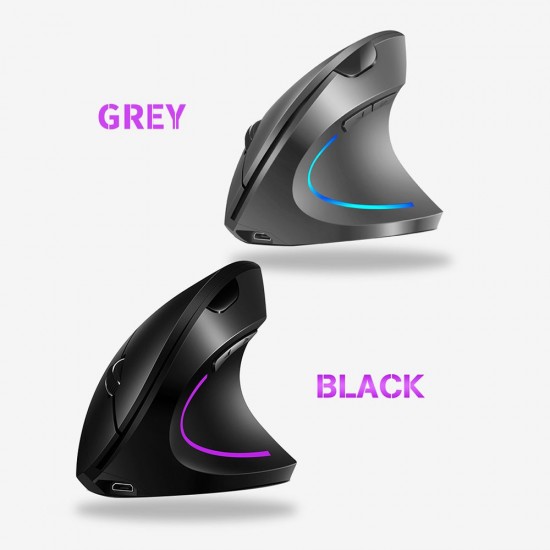 2.4G Wireless Vertical Mouse Rechargeable Upright Ergonomic Mouse 3 Adjustable DPI Levels RGB Flowing Light Plug N Play, Black