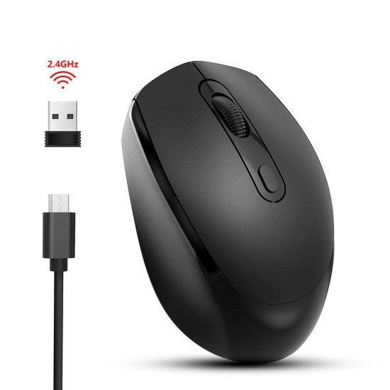 M107 2.4G Wireless Mouse Ergonomic Office Mouse with 3-gear Adjustable DPI Built-in 500mAh Rechargeable Lithium Battery Black