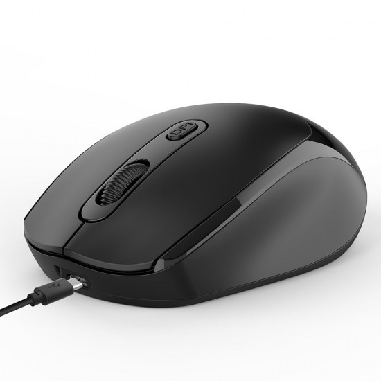 M107 2.4G Wireless Mouse Ergonomic Office Mouse with 3-gear Adjustable DPI Built-in 500mAh Rechargeable Lithium Battery Black